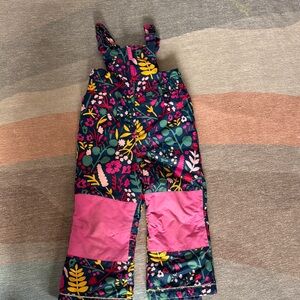 Hanna Anderson Floral Pink Kids Overalls snow pants size 4